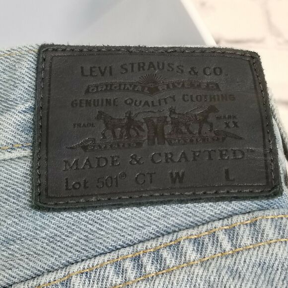 Levis 501 Button Fly Mom Jeans 26 Taper Made Crafted Distress Selvedge Ripped - Picture 8 of 12